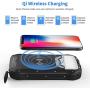 Solar Charger, 26800mAh Portable Power Bank Qi Wireless Battery Panel Charger with 4 Outputs & Dual Inputs Type-C, Waterproof External Backup Battery Pack with 18 LEDs Flashlight for Phones