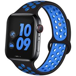 EXCHAR Sport Band Compatible with Apple Watch Band 40mm Series 5/4 Breathable Soft Silicone Replacement Wristband Women and Men for iWatch 38mm Series 3/2/1 Nike+ All Various Styles S/M Black Bule