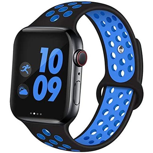 EXCHAR Sport Band Compatible with Apple Watch Band 40mm Series 5/4 Breathable Soft Silicone Replacement Wristband Women and Men for iWatch 38mm Series 3/2/1 Nike+ All Various Styles S/M Black Bule