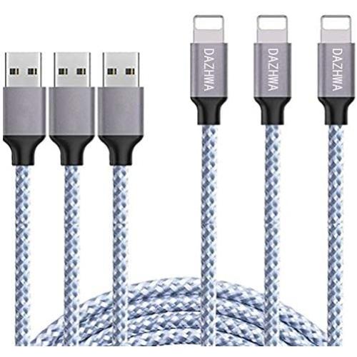 DAZHWA iPhone Charger 3PACK (6FT) Nylon Braided Charging Cable Cord USB Cable Charger Compatible iPhone X/8/7/6s/ 6/ Plus/ 5SE/ 5s/ 5c/ 5, Pad, Pod, and More (Silver)