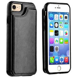 OT ONETOP iPhone 8 Wallet Case with Card Holder, iPhone 7 Case iPhone SE(2020) Wallet Premium PU Leather Kickstand Card Slots,Double Magnetic Clasp and Durable Shockproof Cover 4.7 Inch(Black)