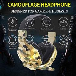 GFDGFDG Gaming Headset for PS4, PC Surround Sound Over Ear Gaming Headphones with Noise Canceling Mic Camouflage LED Light, for Xbox Playstation 4 Laptop Smart Phone