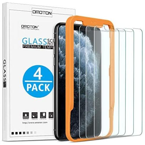 OMOTON [4-Pack] Screen Protector for iPhone 11 Pro Max/ iPhone Xs Max, 6.5 inch - Tempered Glass/Guide Frame/Easy Installation