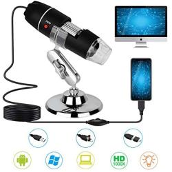 USB Digital Microscope,40X to 1000X Magnification Endoscope Mini Camera with 8 LEDs and Microscope Metal Stand,Compatible with Android, Mac,Window 7 8 10 for Kids, Students, Adults (Black)