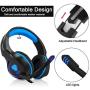 Butfulake Gaming Headset for Xbox One PS4 PlayStation 4 Nintendo Switch PC Smartphone, 3.5mm Stereo Gaming Sound Over-Ear Headphones Noise Cancelling with Mic and LED Light, Blue