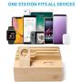 Bamboo Charging Station for Multiple Devices, USB Charging Station Dock, Fast Desk Wood Charging Docking Station for Universal Cell Phone, Tablet, Apple Watch, Airpods(5 Pack Cables Included)
