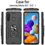 Phone Case for Samsung Galaxy A21 with Tempered Glass Screen Protector Cover and Magnetic Stand Ring Holder Slim Hybrid Hard Cell Accessories Glaxay A 21 21A A21Case GalaxyA21 A215 2020 Cases Black