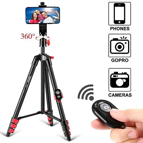 Fufly Phone Tripod,54 inch Adjustable Travel Video Tripod with Smartphone Bluetooth Remote&Cell Phone Mount Holder for Camera GoPro/Mobile Cell Phone iPhone Xs/Xr/Xs Max/X/8/Galaxy Note 9 Fufly Phone Tripod,54 inch Adjustable Travel Video Tripod with Smartphone Bluetooth Remote&Cell Phone Mount Holder for Camera GoPro/Mobile Cell Phone iPhone Xs/Xr/Xs Max/X/8/Galaxy Note 9