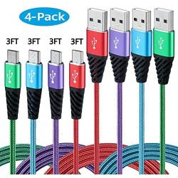 Bynccea Micro USB Cable 3FT 4-Pack Phone Charger Android Nylon Braided Android Charger Cables Fast Charging Compatible with Samsung Galaxy J8/J7/S7/S6/Edge,Note5,LG,HTC,Moto,Xbox,PS4