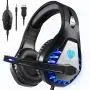 BUTFULAKE GH-1 Gaming Headset for PS4, Xbox One, Xbox One S, PC, Nintendo Switch, Mac, Laptop, Computer, 3.5mm Wired Pro Stereo Over Ear Gaming Headphones with Noise Cancelling Mic &LED Light, Blue