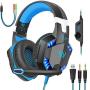 Gaming Headset with Mic for PC,PS4,Xbox One,Over-Ear Headphones with Volume Control LED Light Cool Style Stereo,Noise Reduction for Laptops,Smartphone,Computer (Black & Blue)