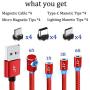 Magnetic Charging Cable, A.S 3 in 1 Magnetic Phone Charger Cable, Compatible with Mirco USB, Type C Smartphone and iProduct Device (4 Pack,1ft/3ft/6ft/6ft)