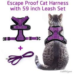 rabbitgoo Cat Harness and Leash for Walking, Escape Proof Soft Adjustable Vest Harnesses for Medium Large Cats, Easy Control Breathable Pet Safety Jacket with Reflective Strips & 1 Metal Leash Ring