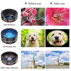 Selvim Phone Camera Lens Phone Lens Kit 4 in 1, 22X Telephoto Lens, 235° Fisheye Lens, 0.62X Wide Angle Lens, 25X Macro Lens, Compatible with iPhone 10 8 7 6 6s Plus X XS XR Samsung - Black