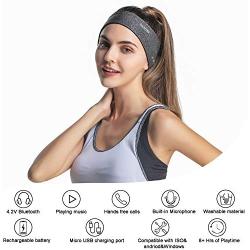 Blutooth Headband Headphones Wireless Sports Yoga Sweatband (Grey)