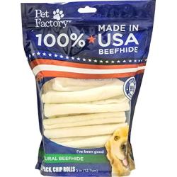 Pet Factory 78704 Beefhide | Dog Chews, 99% Digestive, Rawhides to Keep Dogs Busy While Enjoying, 100% Natural Flavored Rolls, Pack of 22 in 5" Size, Made in USA