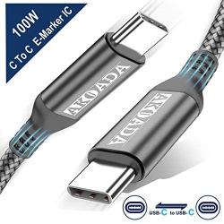 AkoaDa USB-C to USB-C 100W Cable 10ft, USB C Braided Fast Charging Cable Compatible with MacBook Pro 2020/2019/2018, iPad Pro 2020/2019/2018,Samsung Galaxy Note 20,Pixelbook and Type-C Laptops (Grey)