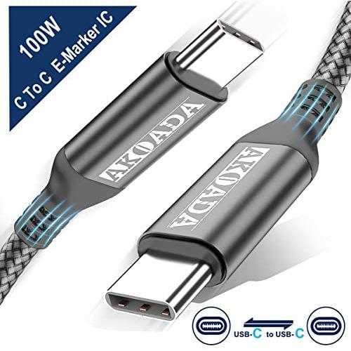 AkoaDa USB-C to USB-C 100W Cable 10ft, USB C Braided Fast Charging Cable Compatible with MacBook Pro 2020/2019/2018, iPad Pro 2020/2019/2018,Samsung Galaxy Note 20,Pixelbook and Type-C Laptops (Grey)