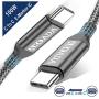 AkoaDa USB-C to USB-C 100W Cable 10ft, USB C Braided Fast Charging Cable Compatible with MacBook Pro 2020/2019/2018, iPad Pro 2020/2019/2018,Samsung Galaxy Note 20,Pixelbook and Type-C Laptops (Grey)