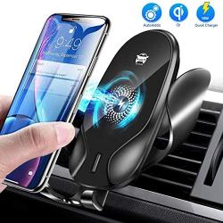 Rommisie Fast Wireless Car Charger Mount, Auto Clamping 10W 7.5W Qi Fast Charging Air Vent Phone Holder Compatible with iPhone Xs/Xs Max/XR/X/8/8 Plus, Samsung Galaxy S10/S9/S8 and More (Black)