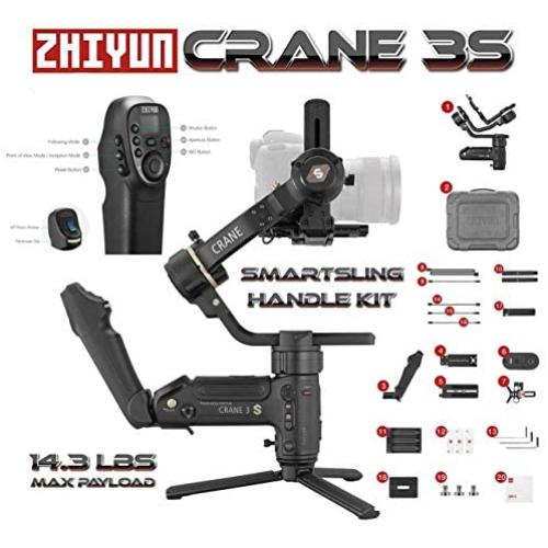 Zhiyun Crane 3S Smartsling Kit 3-Axis Handheld Stabilizer Gimbal for Sony, Nikon, Canon, Panasonic, Pentax, Samsung, Mirrorless DSLR Cameras. Max Payload 14.3 Lbs. (2020 Version)