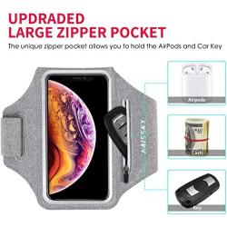 HAISSKY Armband Case with Airpods Holder/Car Key Bag Cell Phone Holder Gym Case Fits iPhone 11 Pro Max/11 Pro/Xs Max/XR 8 7 6,Galaxy S10+/S10/S10e/S9+ with Key Holder&Card Slot up to 6.8" (Grey)