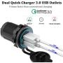 Quick Charge 3.0 Dual USB Charger Socket, Waterproof 12V/24V QC3.0 Dual USB Fast Charger Socket Power Outlet with Touch Switch for Car, Marine, Boat, Motorcycle, Truck and More