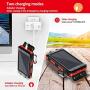 Solar Charger YOESOID 20000mAh Portable Outdoor Waterproof Solar Power Bank, Camping External Backup Battery Pack Dual 5V USB Ports Output, 2 Led Light Flashlight with Compass