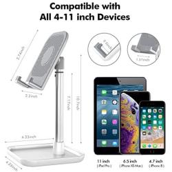 Licheers Cell Phone Stand, Adjustable Phone Stand for Desk Tablet Stand Compatible with iPad, iPhone, Android Smartphone, Nintendo Switch and More 4-11 inch Devices (White)