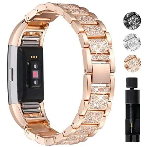 Valchinova Fitbit Charge 2 Band with Bling Rhinestone Adjustable Metal Fitbit Charge 2 Strap Bracelet Replacement Black Silver Rose Gold (Rose Gold) Valchinova Fitbit Charge 2 Band with Bling Rhinestone Adjustable Metal Fitbit Charge 2 Strap Bracelet Replacement Black Silver Rose Gold (Rose Gold)