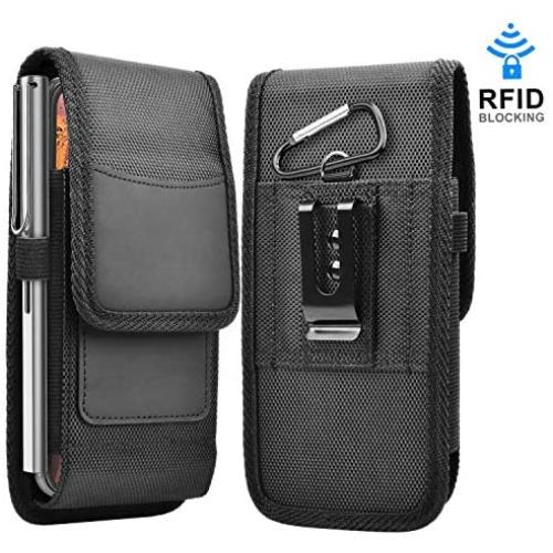 Takfox Phone Holster for Samsung Galaxy S20 Ultra S20 Plus S10+ S9 S8 S7 J7 J3, A10e A20 A30 A50, G7 Power Z4, Stylo 5 4, Nylon Cell Phone Belt Clip Holster Carrying Phone Pouch w Card Holder,Black