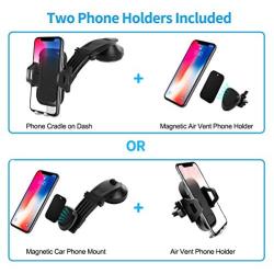 HENKUR 2 Car Phone Mounts, Dashboard Windshield Car Mount + Magnetic Car Air Vent Holder, Compatible iPhone 11 X Xs Max 8 7 6s Plus, Samsung Galaxy S10 S9 S8 S7 S6 LG Nexus Sony Google GPS