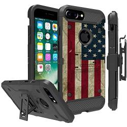 Untouchble Case for Apple iPhone 6 Plus, iPhone 7 Plus, iPhone 8 Plus Case Holster Case [TANK SERIES] Built Tough Triple Protection Inner TPU Hard Exterior Shell Belt Clip - Vintage American Flag