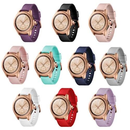 TECKMICO 10PCS Galaxy Watch bands,20mm Silicone Replacement Bands Compatible for Samsung Galaxy Watch 42mm with Rose Gold Watch Buckle,10 colors for women men gift (set of 10, Rose Gold Buckle)