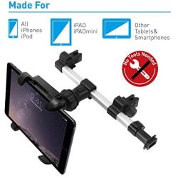 Macally Car Headrest Mount Holder for Apple iPad Pro / Air / Mini, Tablets, Nintendo Switch, iPhone, & Smartphones 4.5" to 10" Wide with Dual Adjustable Positions and 360° Rotation (HRMOUNTPRO),Silver