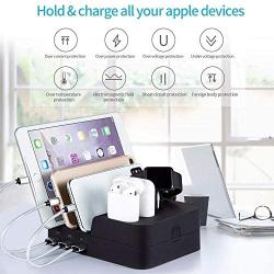 KeyEntre 6 Port USB Charging Station Multi Device USB Charging Dock Station HUB Desktop Charger Stand Organizer Compatible for iPhone ipad Airpods iwatch Kindle Tablet Multiple Devices, Black