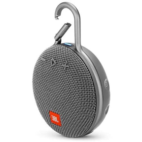 JBL Clip 3 Portable IPX7 Waterproof Wireless Bluetooth Speaker Built-in Carabiner, Noise-Canceling Speakerphone Microphone, Gray (Renewed)