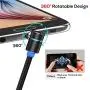 Magnetic Phone Charger Cable, 3 in 1 Cable, TOPK [2Pack,6.6ft] Right Angle 90 Degree, Nylon Braided Cords Compatible with Android Type-C and i-Product Devices-Blcak