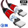 Magnetic Phone Charger for iOS Devices, CAFELE 2 Pack 6.6ft Magnetic Charging Cable with Led Light, 3.0A Nylon Braided Magnet USB Cord Support Data Trasfer for Phone Xs/Max/XR/X/8/8Plus/More (Red)