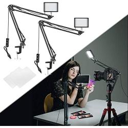 Neewer 2 Packs Dimmable 5600K Mini USB LED Video Light and Desktop Clamp Suspension Boom Scissor Arm Stand for LiveStreaming/Gaming/YouTube/TikTok Video/Fill Lighting/Photography