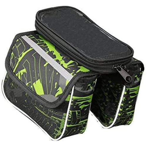 Bicycle bag Mobile Phone Bag Mountain Bike Double Bag Saddle Bag Tube Bag Front Beam Bag Bicycle Accessories Bag Riding Equipment (Color : Green)