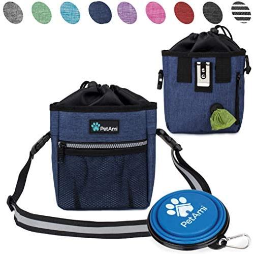 PetAmi Dog Treat Pouch | Dog Training Pouch Bag with Waist Shoulder Strap, Poop Bag Dispenser and Collapsible Bowl | Treat Training Bag for Treats, Kibbles, Pet Toys | 3 Ways to Wear