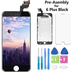 Screen Replacement for iPhone 6 Plus Black 5.5 Inch LCD Display A1522 A1524 A1593 Pre-Assembly Touch Digitizer with Front Camera, Proximity Sensor, Earpiece and Screen Protector