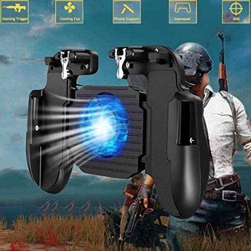 Mobile Game Controller with Cooling Fan for Fortnite PUBG,Smartphone Game L1R1 Triggers Controller Joystick Gamepad w/Aim and Fire Buttons for 4.7-6.5" Android iOS iPhone (Rechargeable,Black)