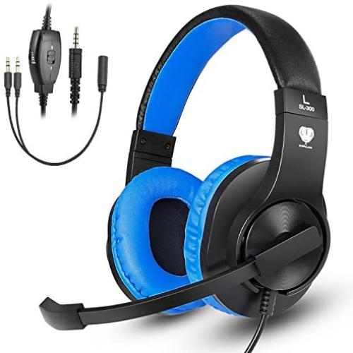 Greatever Stereo Gaming Headset for PS4 Xbox One, Professional 3.5mm Bass Over-Ear Headphones with Mic,Volume Control for Laptop, PC, Mac, iPad, Computer, Smartphones, Blue