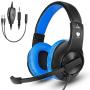 Greatever Stereo Gaming Headset for PS4 Xbox One, Professional 3.5mm Bass Over-Ear Headphones with Mic,Volume Control for Laptop, PC, Mac, iPad, Computer, Smartphones, Blue