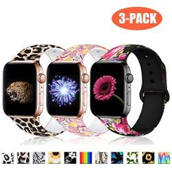 Haveda Cheetah Bands Compatible for Apple Watch Series 5 Series 4 40mm, Leopard Print iWatch Bands 38mm Womens for iwatch Series 3 2/1, Leopard Wristband Men Kids S/M 3Pack Leopard/Cloud/Pink Flower