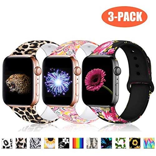 Haveda Cheetah Bands Compatible for Apple Watch Series 5 Series 4 40mm, Leopard Print iWatch Bands 38mm Womens for iwatch Series 3 2/1, Leopard Wristband Men Kids S/M 3Pack Leopard/Cloud/Pink Flower