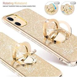 OCYCLONE for iPhone 11 Case, Cute Glitter Sparkle Bling Diamond Rhinestone Bumper with Ring Kickstand Women Girls Soft Gold Protective Phone Case for iPhone 11 [6.1 inch] 2019 - Gold