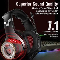 ONIKUMA PS4 Headset-K1 -Gaming Headset Xbox one Headset Gaming Headphone with Surround Sound, RED LED Light & Noise Canceling Microphone for PS4,PC,Mac,Xbox One(Adapter Not Included)